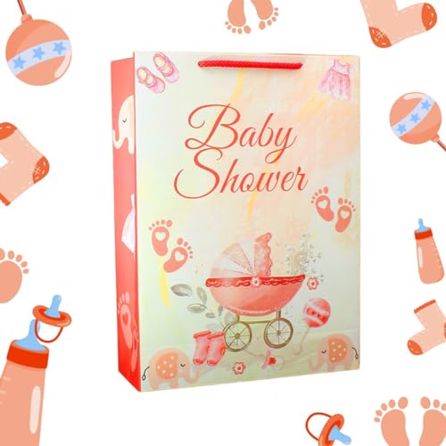 TASCHE Maroon Baby Shower Design Paper Gift Bags for Return Gifts | Weddings | Birthday | Holiday Presents (Pack of 10 | 11X8X3 Inches) - Image 1