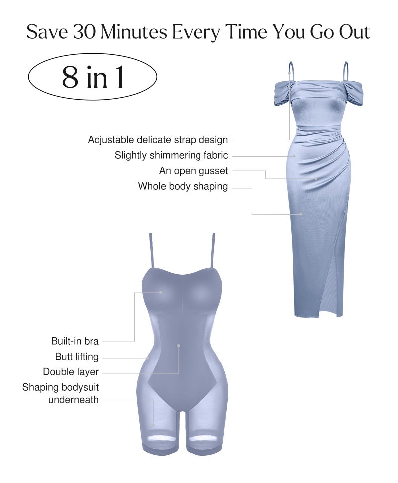 Popilush Womens Shapewear Maxi Dress Off the Shoulder Bodycon Cocktail Formal Wedding Guest Dresses Blue - Image 4