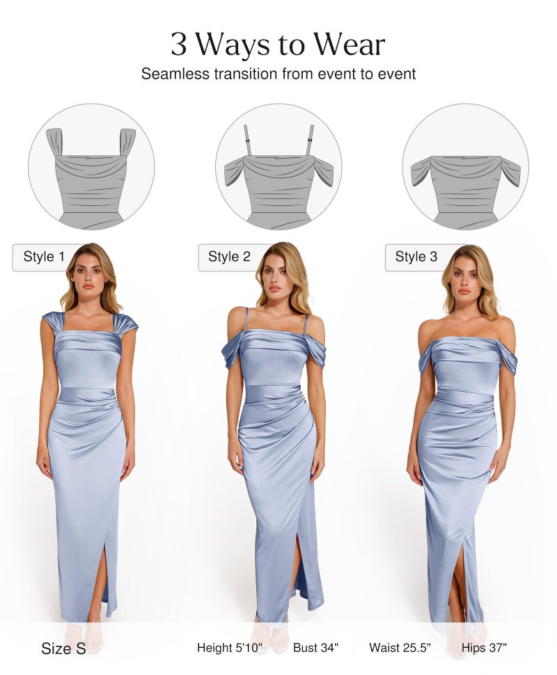 Popilush Womens Shapewear Maxi Dress Off the Shoulder Bodycon Cocktail Formal Wedding Guest Dresses Blue - Image 3