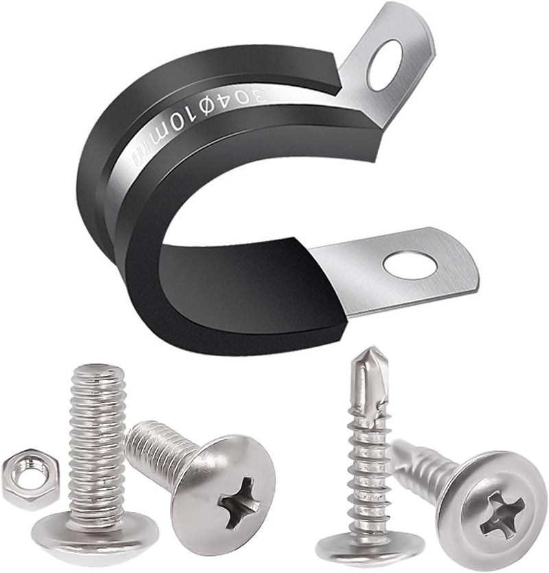 Twidec /50PCS 3/8 Inch Cable Clamp 304 Stainless Steel Rubber Coated Cushion Pipe Clamps,Metal Clamp,With Metal Rubber Clips For Automotive Wire Tube Pipe Clamps N-056-3/8 - Image 1