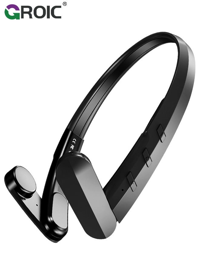 GROIC Black Ring Open Ear Air Conduction Headphones, Wireless Bluetooth Headphones with Microphone, Sports Headphones, 18+ Hours Headset for Music/Gaming//Running/Working  - Image 1