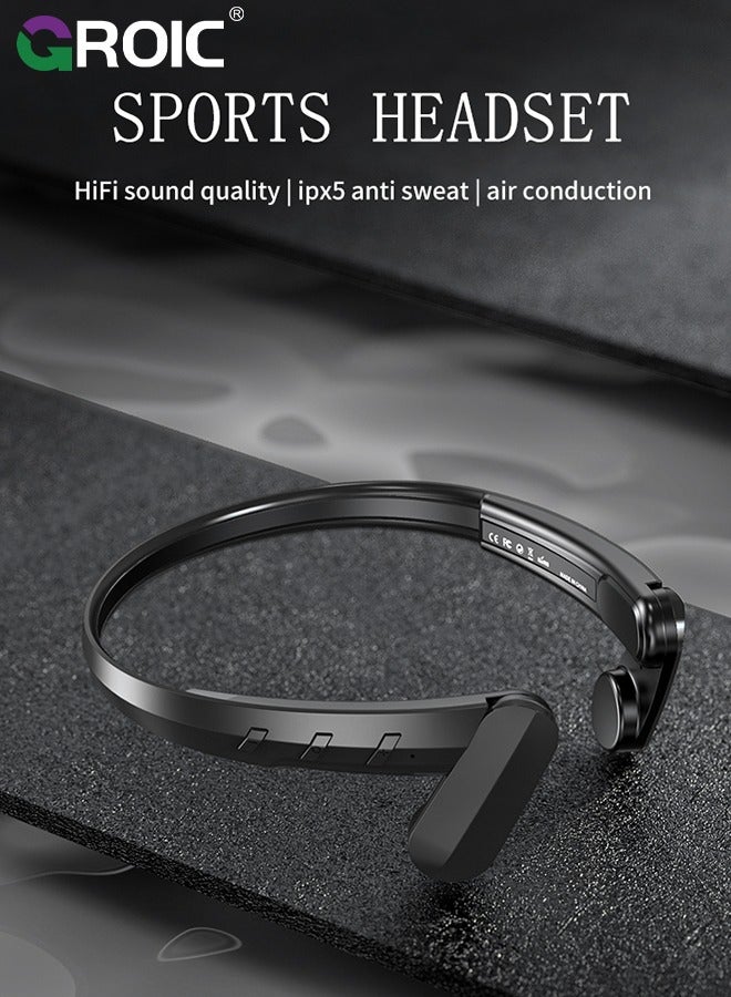 GROIC Black Ring Open Ear Air Conduction Headphones, Wireless Bluetooth Headphones with Microphone, Sports Headphones, 18+ Hours Headset for Music/Gaming//Running/Working  - Image 2