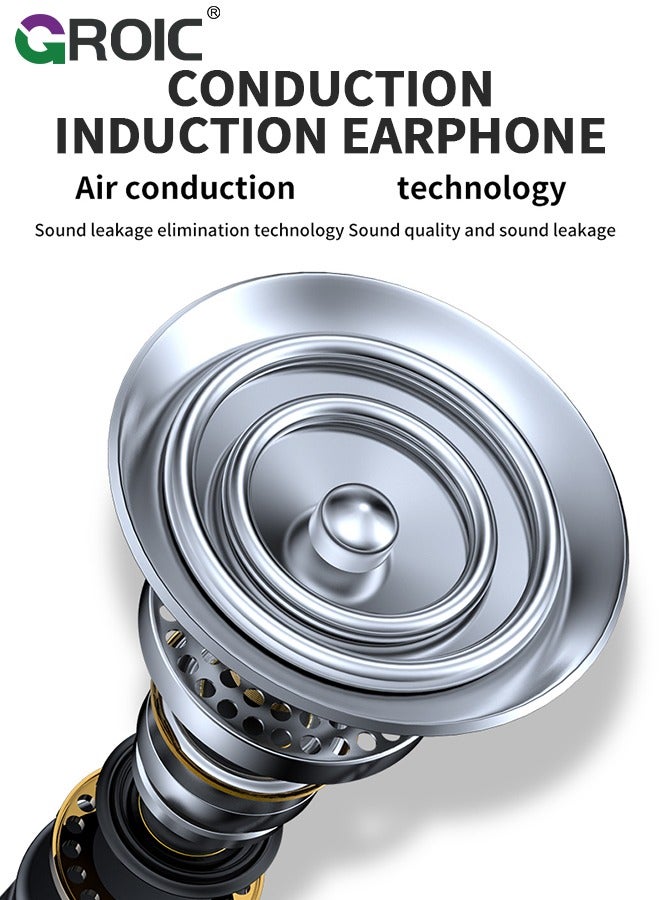 GROIC Black Ring Open Ear Air Conduction Headphones, Wireless Bluetooth Headphones with Microphone, Sports Headphones, 18+ Hours Headset for Music/Gaming//Running/Working  - Image 3
