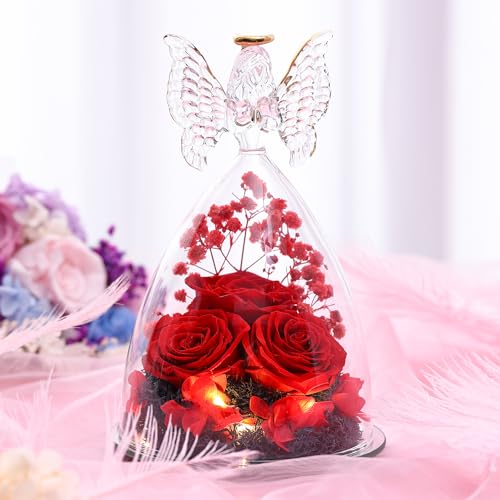 Tiaronics Mothers Day Mom Gifts for Women Preserved Flowers in Glass Angel Forever Flowers Gifts Eternal Roses Gifts for Grandma - Red - Image 4
