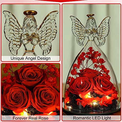 Tiaronics Mothers Day Mom Gifts for Women Preserved Flowers in Glass Angel Forever Flowers Gifts Eternal Roses Gifts for Grandma - Red - Image 5