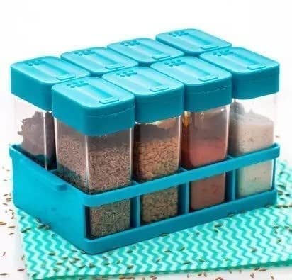AVMPHD Kitchen 8 Pcs Sets Airtight Rasoi Box Spice Storage Jar Masala Box Spice Container Idle for Easy Flow Spice Storage Container with Tray - Image 5