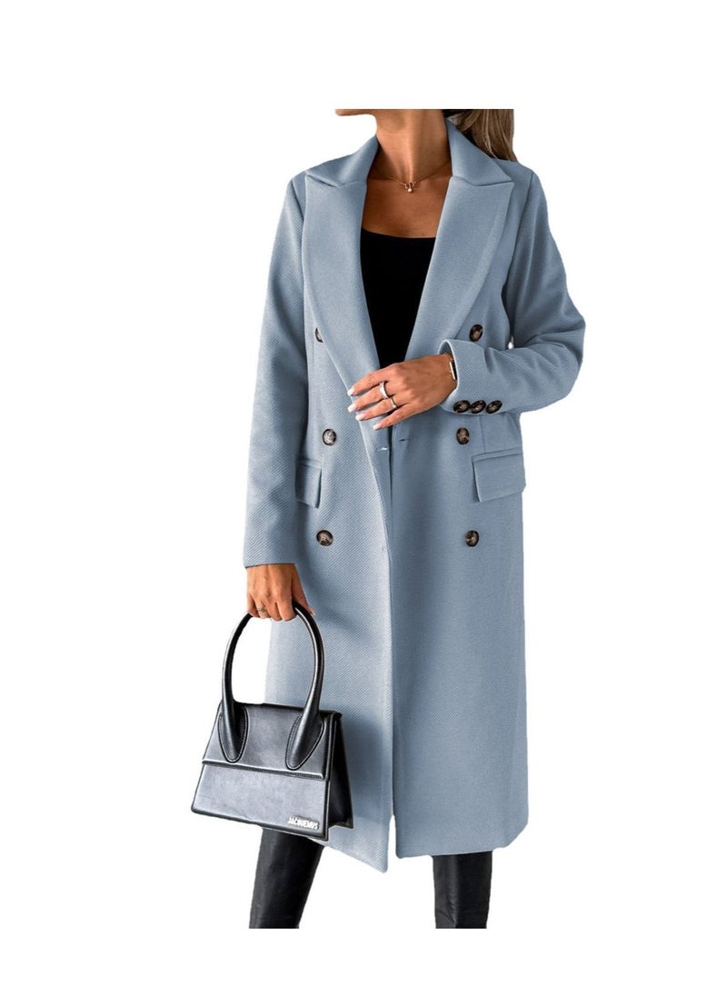 Loquat - New Women's Fashion Simple Long Sleeve Lapel Button Wool Overcoat - Image 1