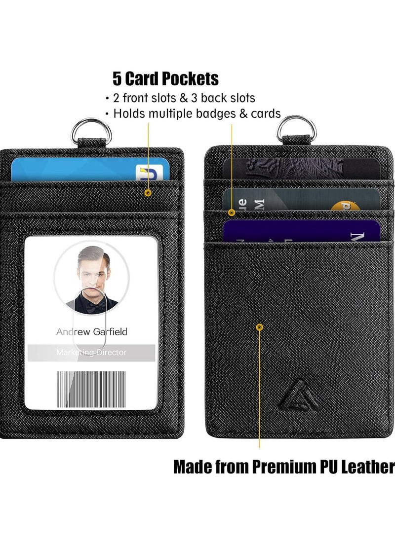 MJZ 2pcs Heavy Duty Vertical ID Card Holder Metal Retractable Badge Holder Reel with Belt Clip Key Ring, Waterproof Clear and PU Leather Badge Holder - Image 3