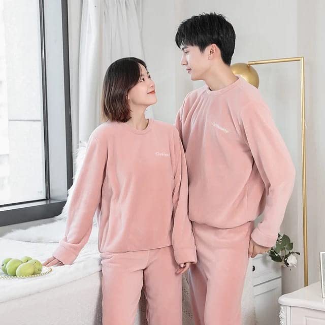 Ukal Women's & Men's Wool Blend Fleece Velvet Full Length Winter Nightwear Pajama Set Free Size (26 Till 34) Set f 2 (Pink) - Image 2