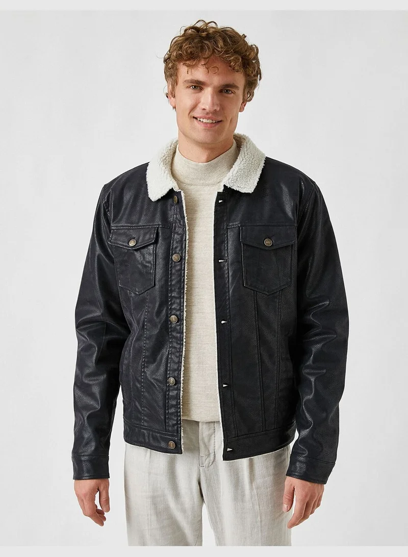 KOTON Faux Fur Lining Leather Look Jacket
