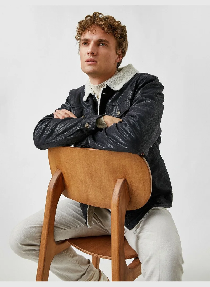 KOTON Faux Fur Lining Leather Look Jacket