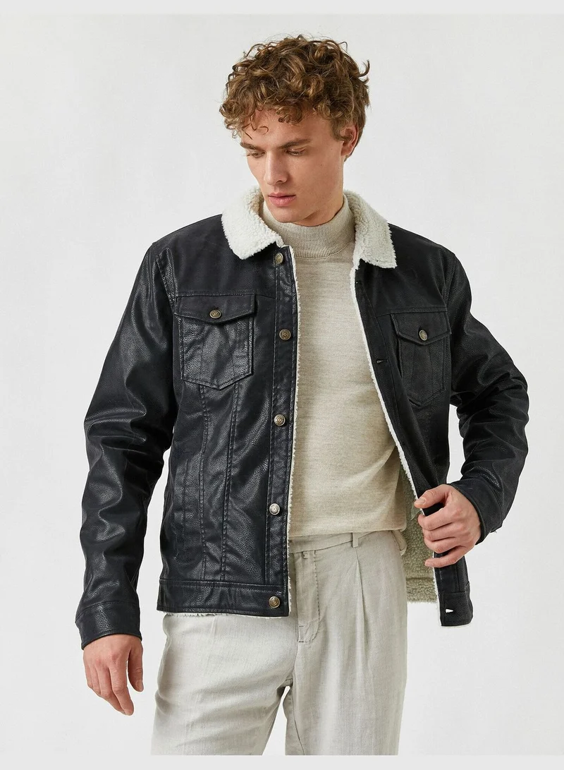 KOTON Faux Fur Lining Leather Look Jacket