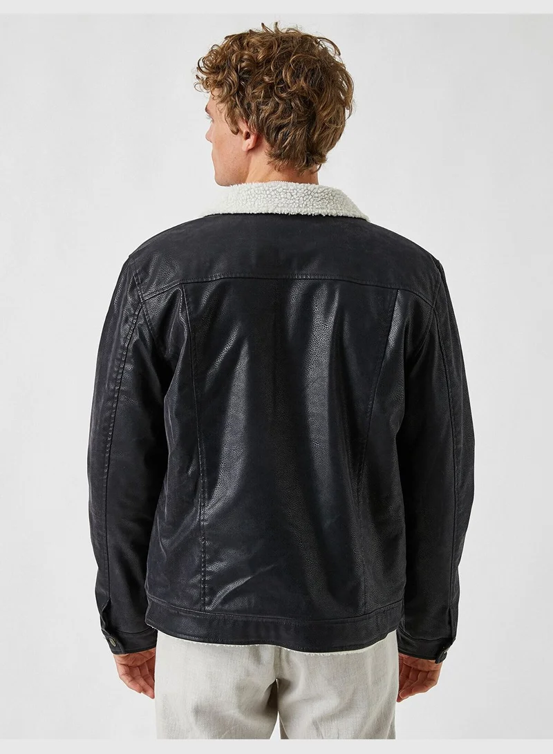 KOTON Faux Fur Lining Leather Look Jacket