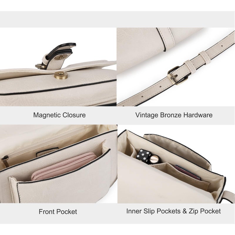 AFKOMST Crossbody Bags for Women,Small Saddle Purse and Boho Cross Body Handbags,Vegan Leather, Beige - Image 5