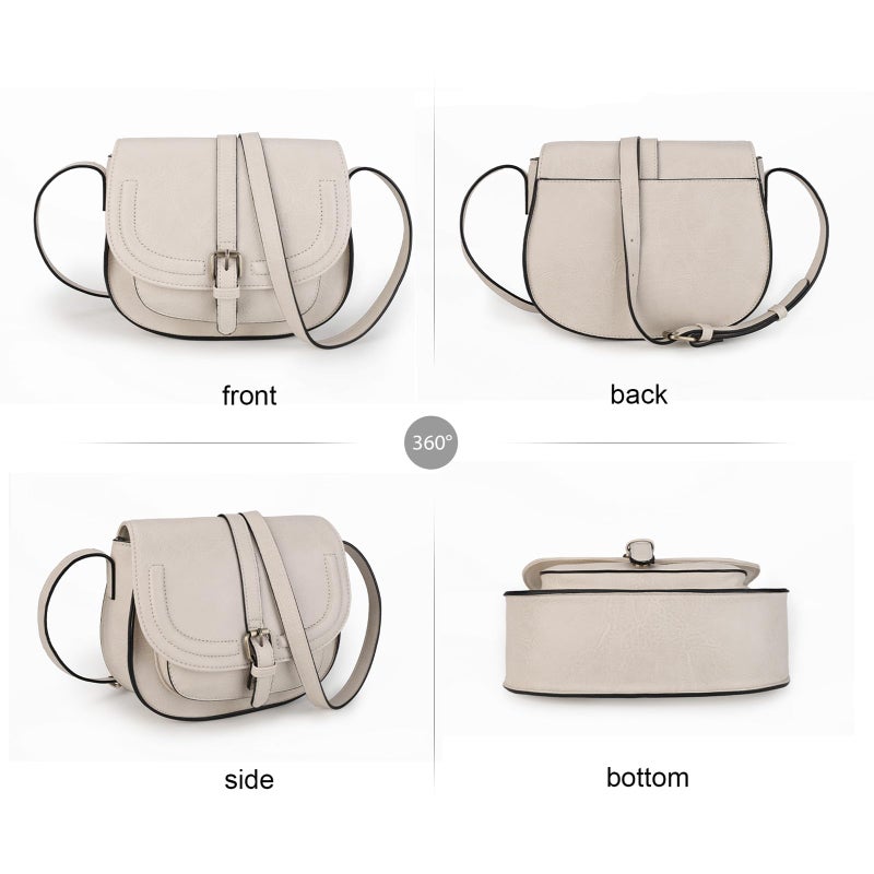 AFKOMST Crossbody Bags for Women,Small Saddle Purse and Boho Cross Body Handbags,Vegan Leather, Beige - Image 3