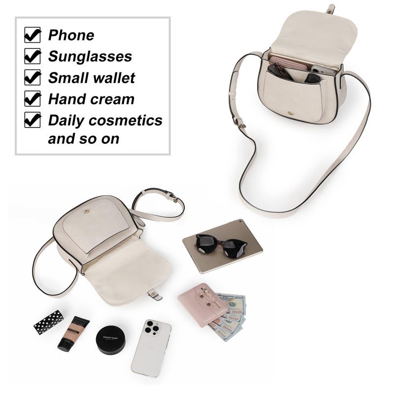 AFKOMST Crossbody Bags for Women,Small Saddle Purse and Boho Cross Body Handbags,Vegan Leather, Beige - Image 4
