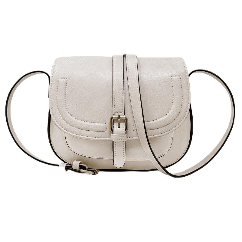 AFKOMST Crossbody Bags for Women,Small Saddle Purse and Boho Cross Body Handbags,Vegan Leather, Beige - Image 1