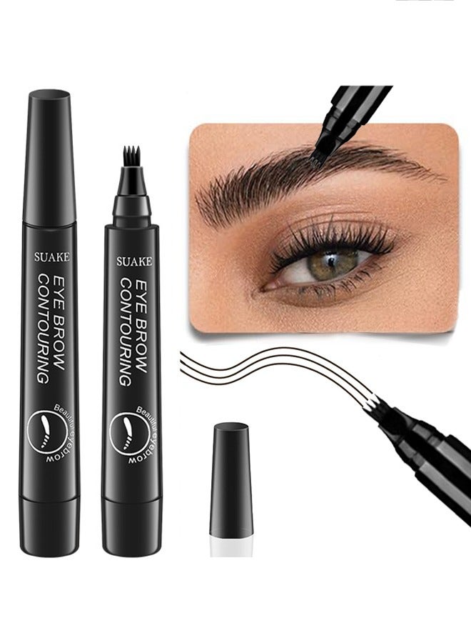 سويكي صبغ بلدي 4 أطراف الحاجب لون العين أربعة شوكة الماء حواجب القلم ، قلم نحت الحاجب ، سحري دقيق للماء للماء ، سهل التشكيل ، مقاوم للماء ومقاوم للتلطخ يخلق طبيعي # أسود طبيعي - Image 1