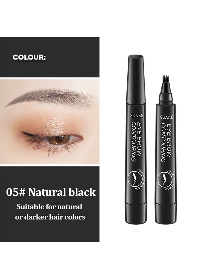 سويكي صبغ بلدي 4 أطراف الحاجب لون العين أربعة شوكة الماء حواجب القلم ، قلم نحت الحاجب ، سحري دقيق للماء للماء ، سهل التشكيل ، مقاوم للماء ومقاوم للتلطخ يخلق طبيعي # أسود طبيعي - Image 2