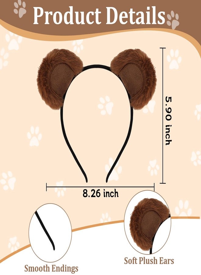ACO-UINT 3PCS Bear Ears Headband, Brown Furry Animal Ears Headband for Women Girls Adults Cute Halloween Movable Head band for Cosplay Party Costume Daily Care Hairband for Makeup Washing Face - Image 2