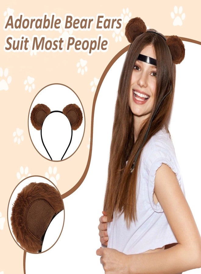 ACO-UINT 3PCS Bear Ears Headband, Brown Furry Animal Ears Headband for Women Girls Adults Cute Halloween Movable Head band for Cosplay Party Costume Daily Care Hairband for Makeup Washing Face - Image 3