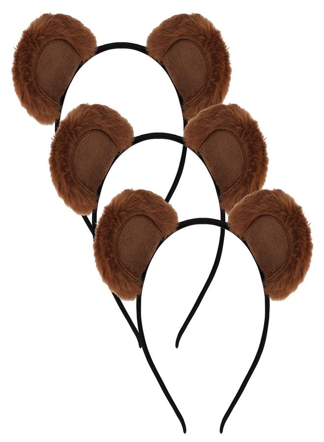 ACO-UINT 3PCS Bear Ears Headband, Brown Furry Animal Ears Headband for Women Girls Adults Cute Halloween Movable Head band for Cosplay Party Costume Daily Care Hairband for Makeup Washing Face - Image 1