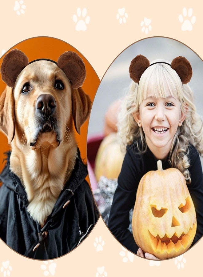 ACO-UINT 3PCS Bear Ears Headband, Brown Furry Animal Ears Headband for Women Girls Adults Cute Halloween Movable Head band for Cosplay Party Costume Daily Care Hairband for Makeup Washing Face - Image 4