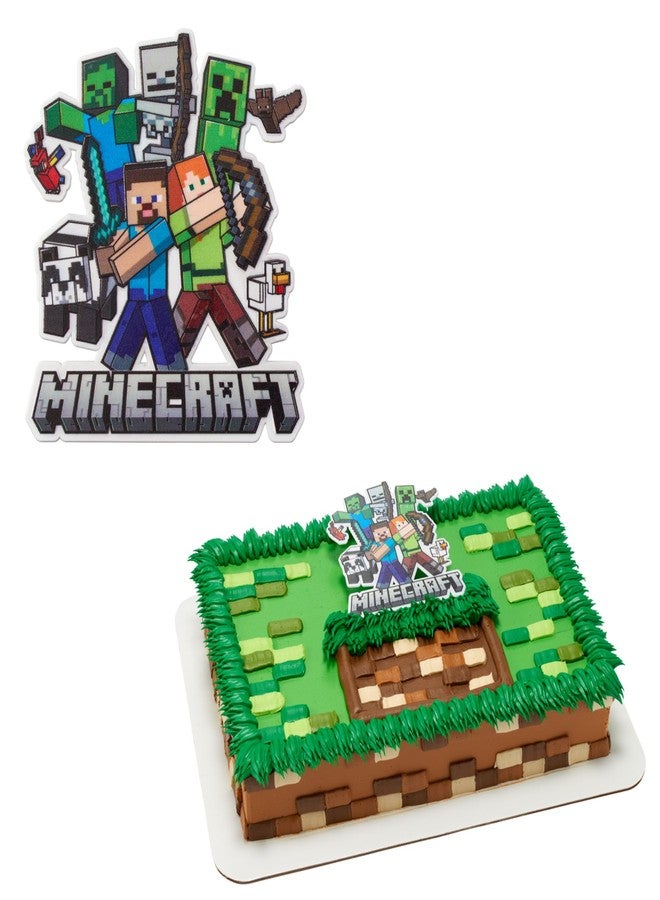 DecoPac Minecraft Cake Topper, Birthday Cake Decoration Featuring Steve, Alex, Creeper, & More! Food Safe, Ready To Use - 1 Piece - Image 1