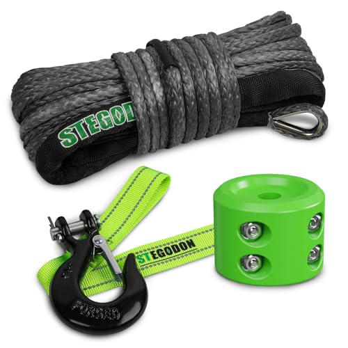 STEGODON Synthetic Winch Rope, 1/4'' x 50ft 10,000LBS Synthetic Winch Line 1/4 Winch Cable Replacement Synthetic Rope with Forged Winch Hook and Rubber Stopper for 4WD Off Road Vehicle ATV UTV (Gray) - Image 1