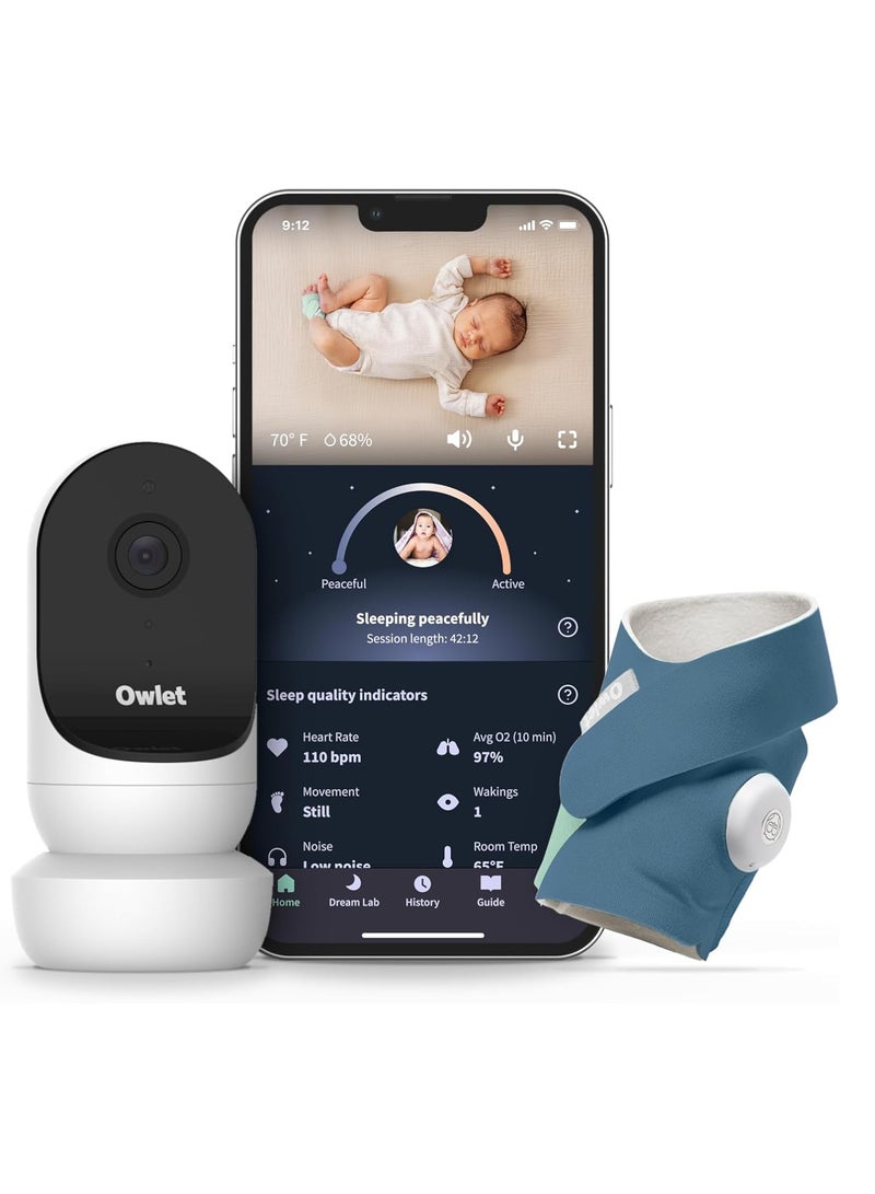 أوليت جهاز مراقبة الأطفال الذكي Owlet Dream Duo 2 - فيديو عالي الدقة 1080 بكسل مع جورب Dream - جهاز مراقبة قدم الطفل ومستشعر يتتبع نبضات القلب ومستويات الأكسجين لدى الرضع وحديثي الولادة - Image 1