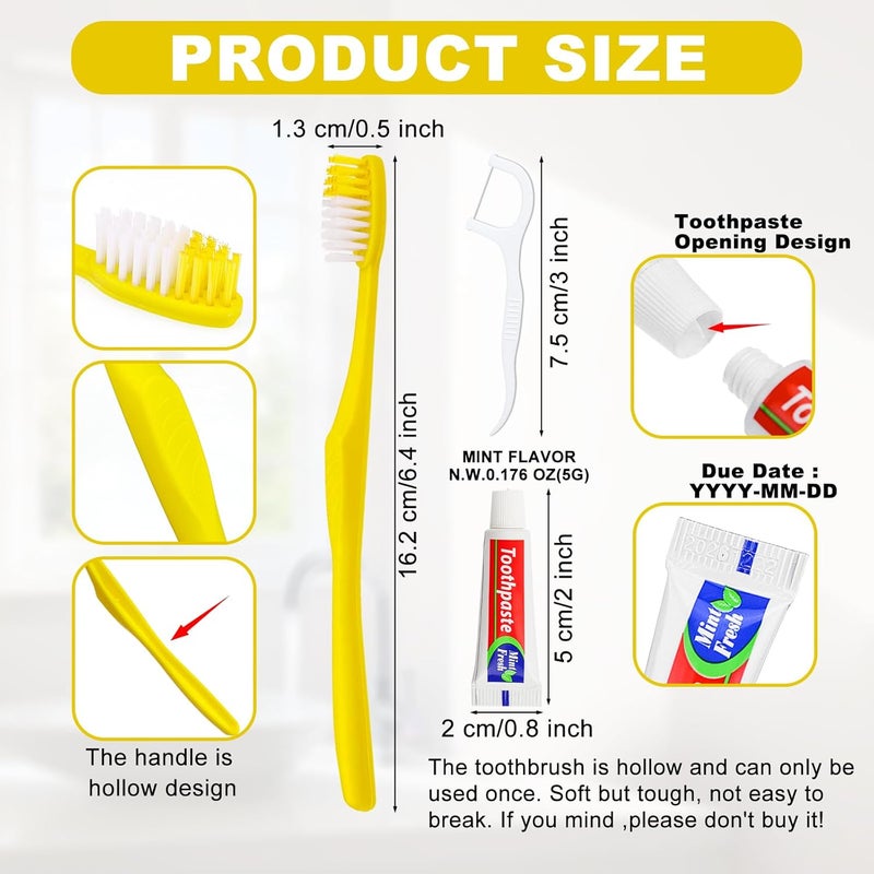 FAOEHN 50 pcs Disposable Toothbrushes with Toothpaste and Floss,Yellow Bulk Single Use Toothbrush Floss Pick Individually Wrapped Disposable Travel Toothbrushes Kit for Homeless,Airbnb,Hotel,Guest - Image 4