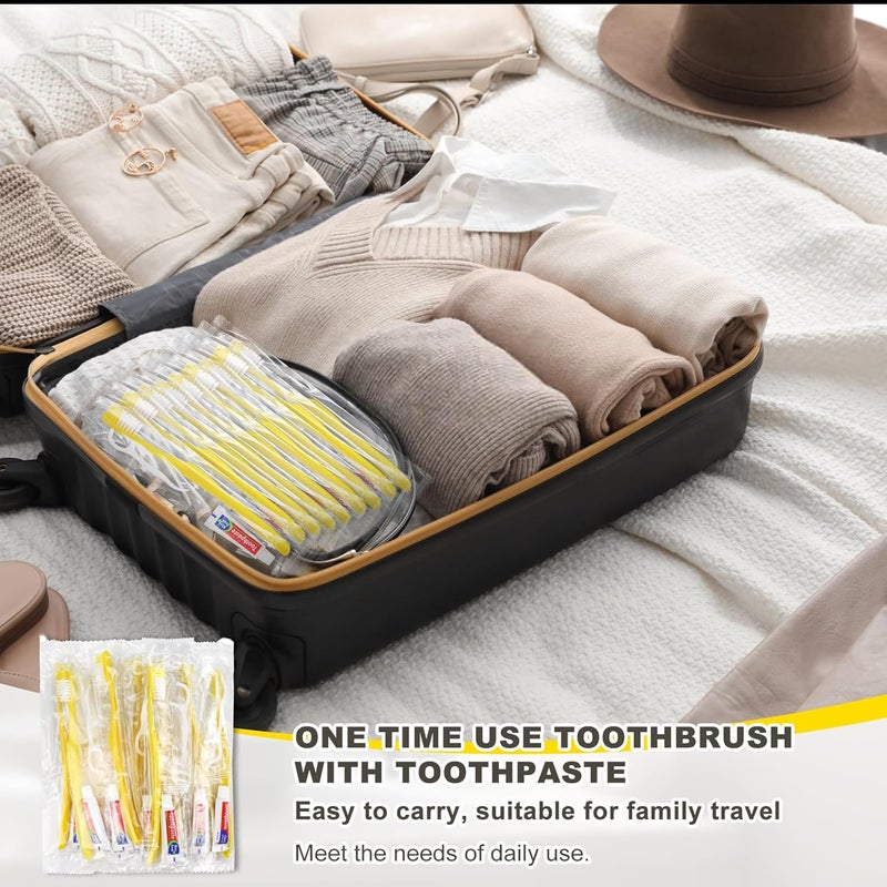 FAOEHN 50 pcs Disposable Toothbrushes with Toothpaste and Floss,Yellow Bulk Single Use Toothbrush Floss Pick Individually Wrapped Disposable Travel Toothbrushes Kit for Homeless,Airbnb,Hotel,Guest - Image 5