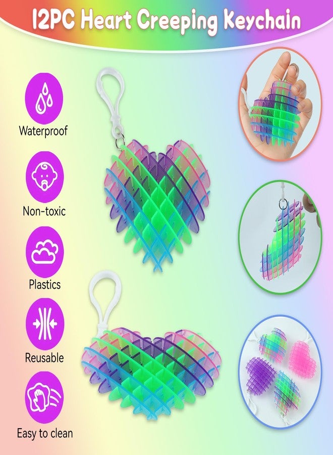 oyeftp 12Pcs Fidget Toys, Valentines Day Heart Fidget Keychain, 3D Printing Elastic Fidget Toys, Squeeze Sensory Toys for Teens with Autism, Stress Relief Toy, Valentines Day Gifts for Him - Image 4