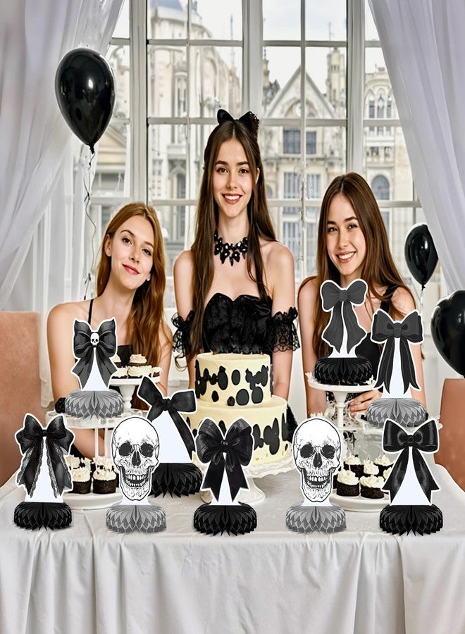 يومايها 9 قطع من زينة حفلات أعياد الميلاد القوطية، قطع مركزية على شكل فيونكة سوداء للطاولة، زينة جمجمة وهيكل عظمي، زينة عيد ميلاد قوطية، ديكور طاولة فيونكة سوداء للنساء والفتيات، لوازم حفلات توديع العزوبية في الهالوين - Image 4