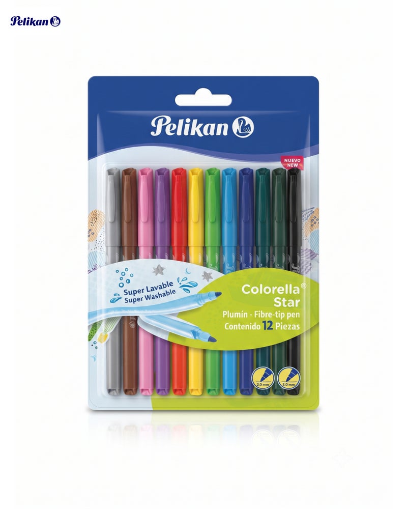 Pelikan Colorella Star Super Washable Fine Fibre-Tip Pens - 12 Colors