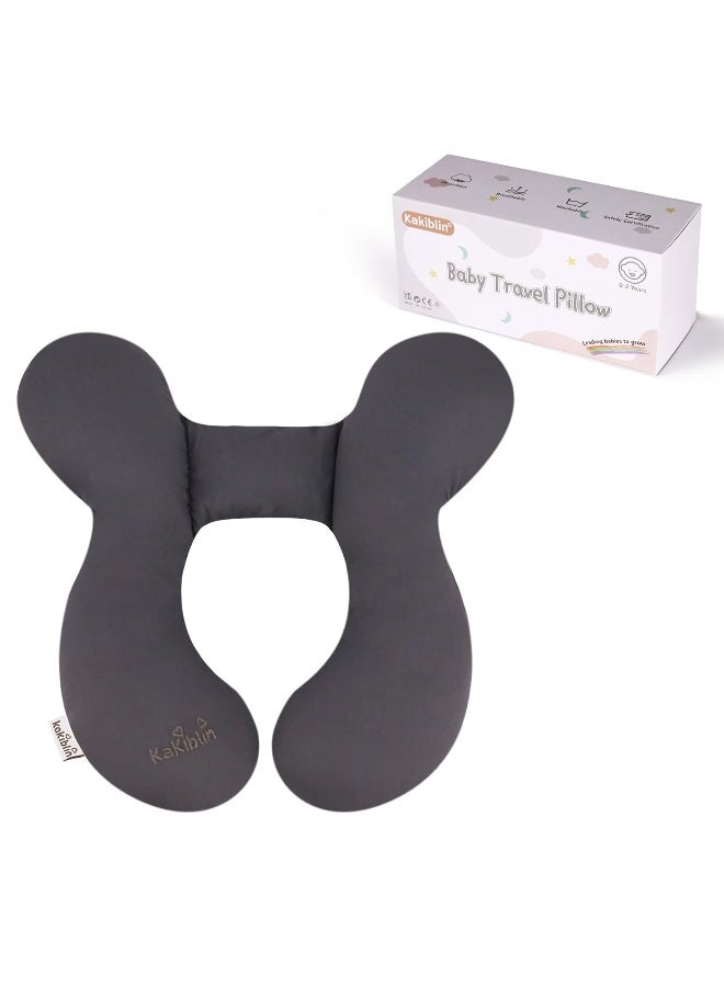 KAKIBLIN Baby Travel Pillow, Infant Head and Neck Support Pillow for Car Seat, Pushchair, for 0-1 Years Old Baby (Grey) - Image 1