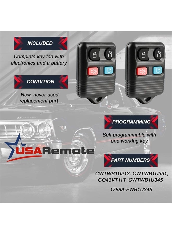 USARemote جهاز تحكم عن بعد لفتح السيارة بدون مفتاح يناسب فورد، لينكولن، ميركوري، مازدا مع مفتاح الإشعال (CWTWB1U331 GQ43VT11T CWTWB1U345 4-btn)، مجموعة من 2 - Image 3