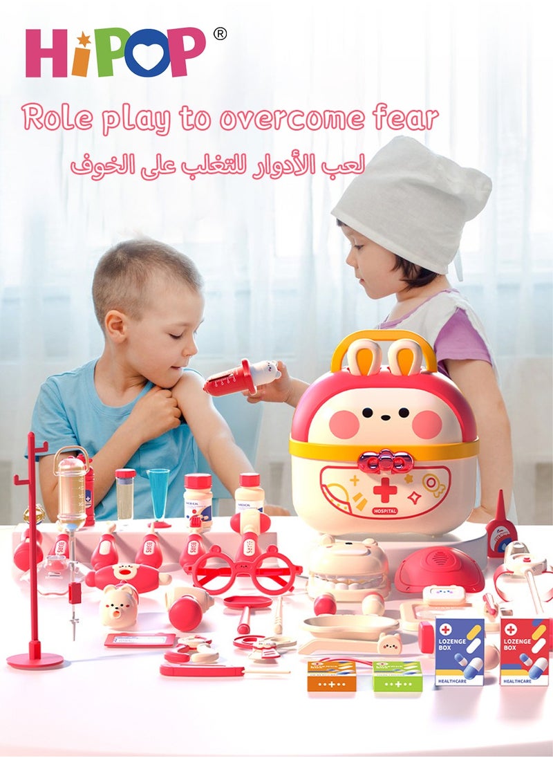 HIPOP 73pcs Children's Doctor Pretend Play with Thermometer,Infusion Set,Syringes,Doctor Role Play,Doctor Playset Play House Toy for Boys Girls  - Image 2