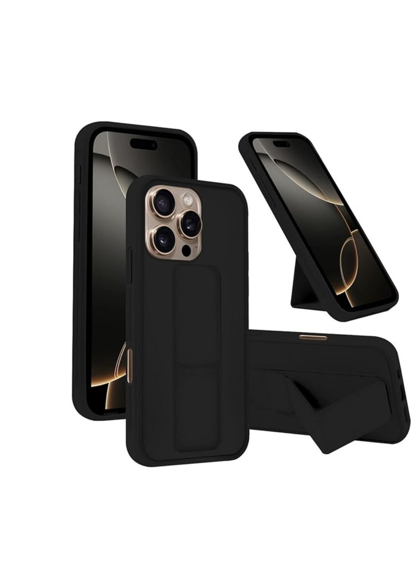 Case Cover For Apple Iphone 16 pro max, Finger Grip Phone holder Case Car Magnetic Multi-function 3 in 1 Shockproof Back Cover Protective Case - Black