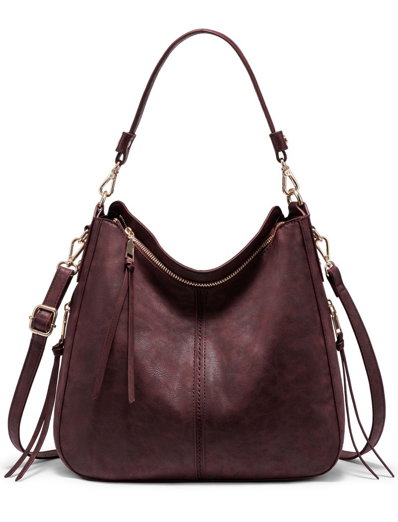 Realer Handbags for Women Hobo Bag Medium Ladies Crossbody Shoulder Bag Faux Leather,Dark Red Brown - Image 1
