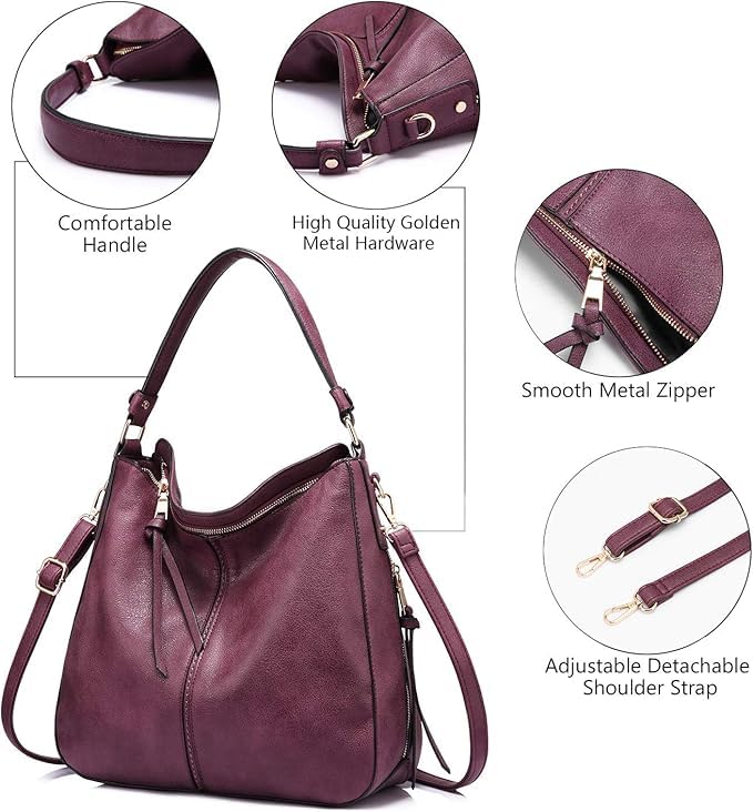 Realer Handbags for Women Hobo Bag Medium Ladies Crossbody Shoulder Bag Faux Leather,Dark Red Brown - Image 4