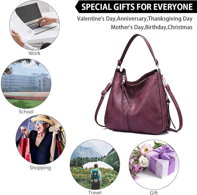 Realer Handbags for Women Hobo Bag Medium Ladies Crossbody Shoulder Bag Faux Leather,Dark Red Brown - Image 5