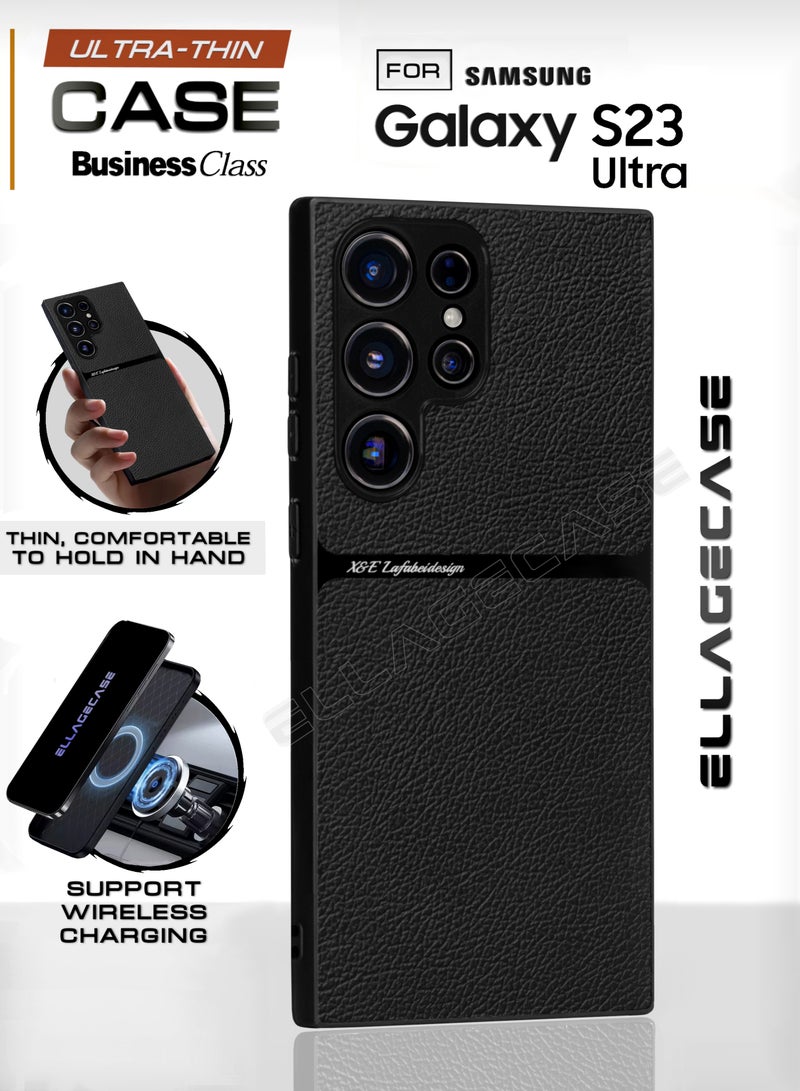 ELLAGECASE حافظة درجة الأعمال لهاتف سامسونج جالاكسي S23 ألترا، رقيقة جداً، مع لوحة مغناطيسية مدمجة، شحن لاسلكي، مقاومة للصدمات، حماية كاملة لعدسة الكاميرا - Image 1