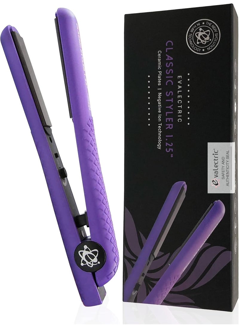 Evalectric Classic Styler Ceramic Flat Iron  Styling Iron with 125 Inch Floating Plates  Negative Ion Technology for Healthy Hair  Dual Voltage Hair Straightener  Deep Purple 