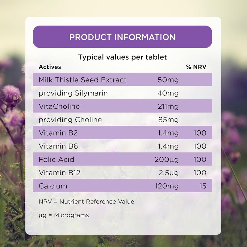 Healthspan Milk Thistle Complete (90 Tablets) | 50mg Milk Thistle Extract | with B Vitamins, Calcium & Choline to Support Your Digestive Health & Liver Function | Vegan Friendly - Image 2
