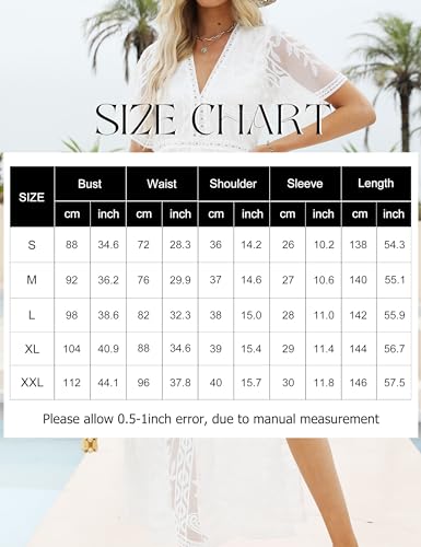 Eleter Women's Lace Romper Dress V Neck Split Boho Beach Wedding Guest Bridesmaid Dress Bohemian Flowy Long Maxi Dress(M,White) - Image 3