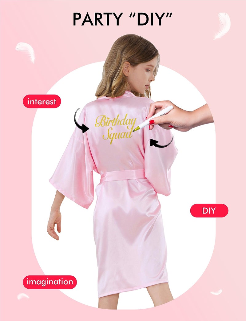ALHAVONE 12 Pieces Girls Kids Silky Satin Solid Color Short Kimono Robes for Wedding Birthday Party Spa (Pink Set of 12, 14) - Image 3