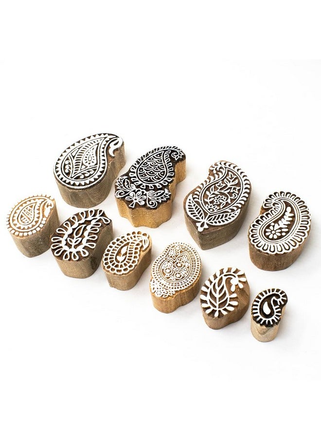 Hashcart Hashcart Wooden Indian Traditional Design Printing Stamps/Blocks for Printing Saree Border/Dresses/Craft Card Making/Scrapbook/Clay Pottery (Set of 10)  - Image 1