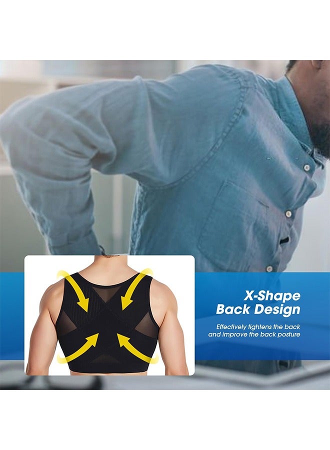 Peachjoy Men's Shaper Flat 3 Rows Clasp Bust Corset Vests(XL) - Image 2
