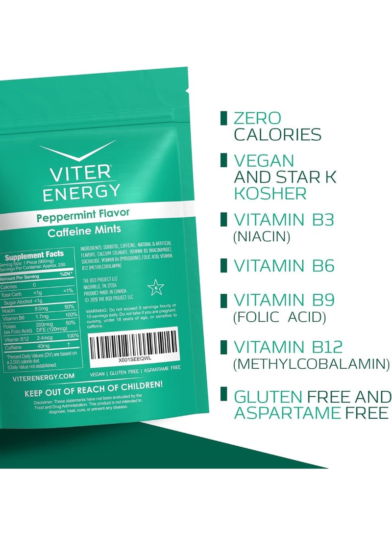 Viter Energy نعناع يحتوي على الكافيين 40 ملغ كافيين، فيتامينات ب، خالي من السكر. (نعناع فلفلي، 8 أونصات، كيس بالجملة) - Image 3